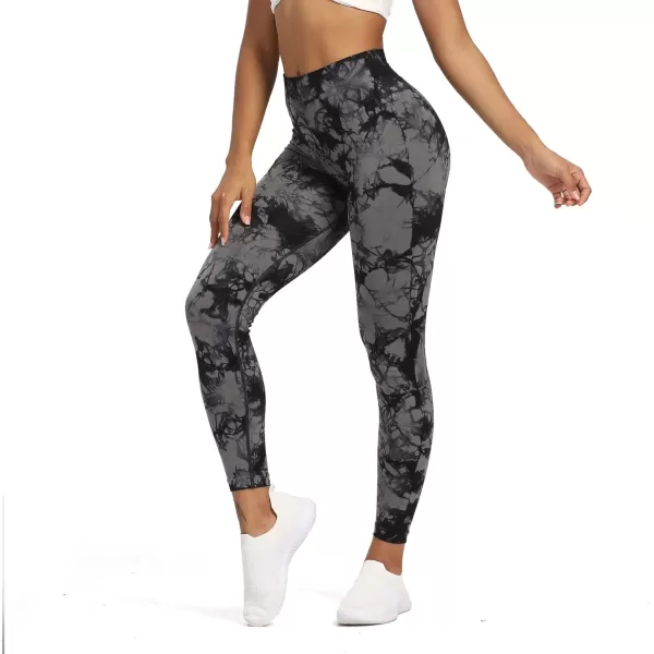 Aoxjox Seamless Scrunch Legging for Women Asset Tummy Control Workout Gym Fitness Sport Active Yoga Pants 22A Tiedye Black Grey