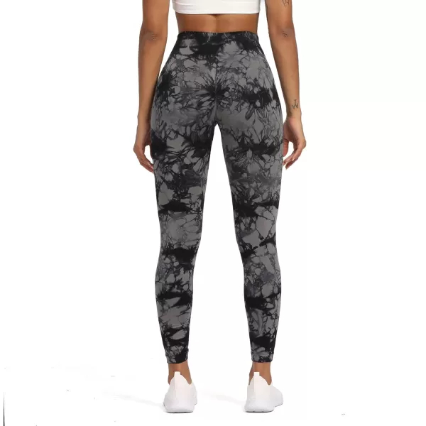 Aoxjox Seamless Scrunch Legging for Women Asset Tummy Control Workout Gym Fitness Sport Active Yoga Pants 22A Tiedye Black Grey