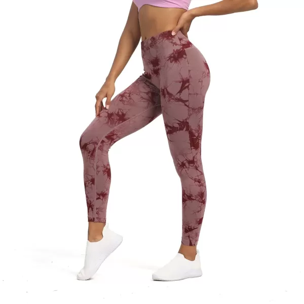 Aoxjox Seamless Scrunch Legging for Women Asset Tummy Control Workout Gym Fitness Sport Active Yoga Pants 22A Tiedye Crimson