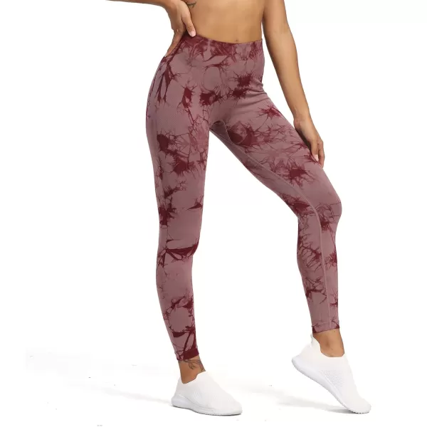 Aoxjox Seamless Scrunch Legging for Women Asset Tummy Control Workout Gym Fitness Sport Active Yoga Pants 22A Tiedye Crimson