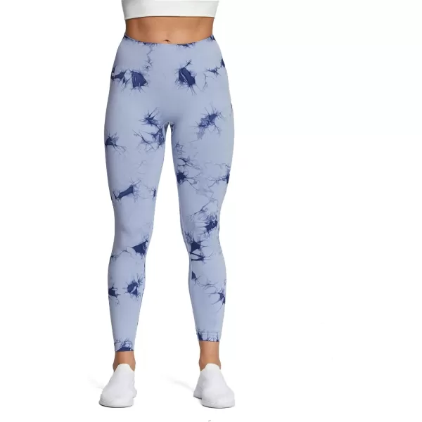 Aoxjox Seamless Scrunch Legging for Women Asset Tummy Control Workout Gym Fitness Sport Active Yoga Pants 22A Tiedye Light Blue