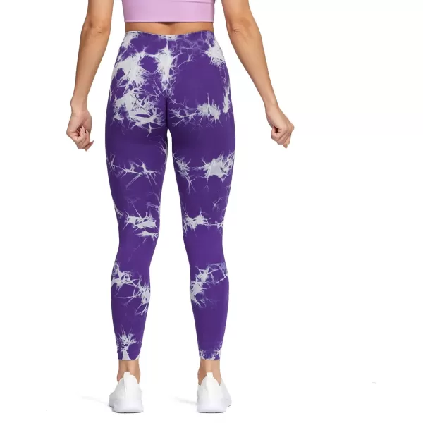 Aoxjox Seamless Scrunch Legging for Women Asset Tummy Control Workout Gym Fitness Sport Active Yoga Pants 22A Tiedye Purple