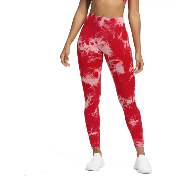 Aoxjox Seamless Scrunch Legging for Women Asset Tummy Control Workout Gym Fitness Sport Active Yoga Pants 22A Tiedye Red