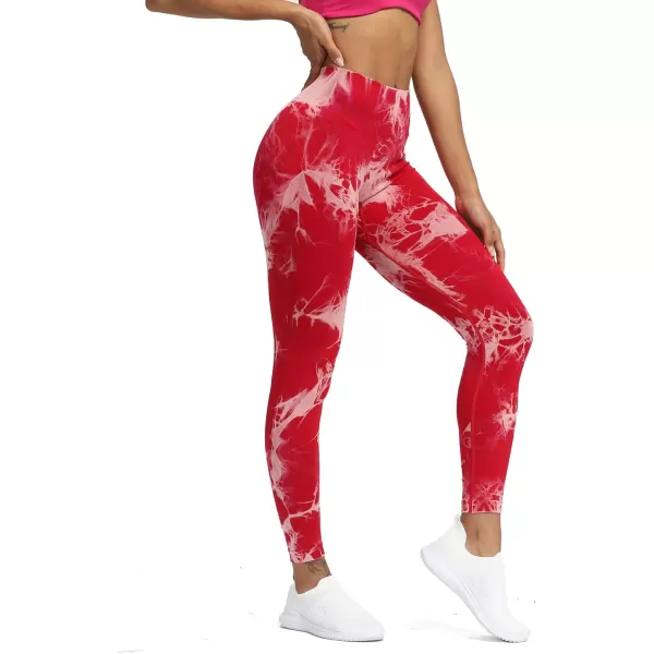 Aoxjox Seamless Scrunch Legging for Women Asset Tummy Control Workout Gym Fitness Sport Active Yoga Pants 22A Tiedye Red