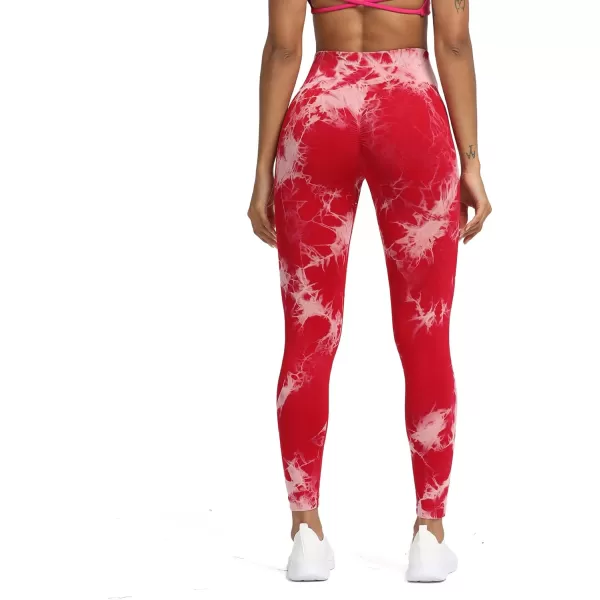 Aoxjox Seamless Scrunch Legging for Women Asset Tummy Control Workout Gym Fitness Sport Active Yoga Pants 22A Tiedye Red