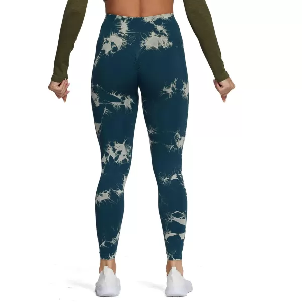 Aoxjox Seamless Scrunch Legging for Women Asset Tummy Control Workout Gym Fitness Sport Active Yoga Pants 22A Tiedye Wave Green