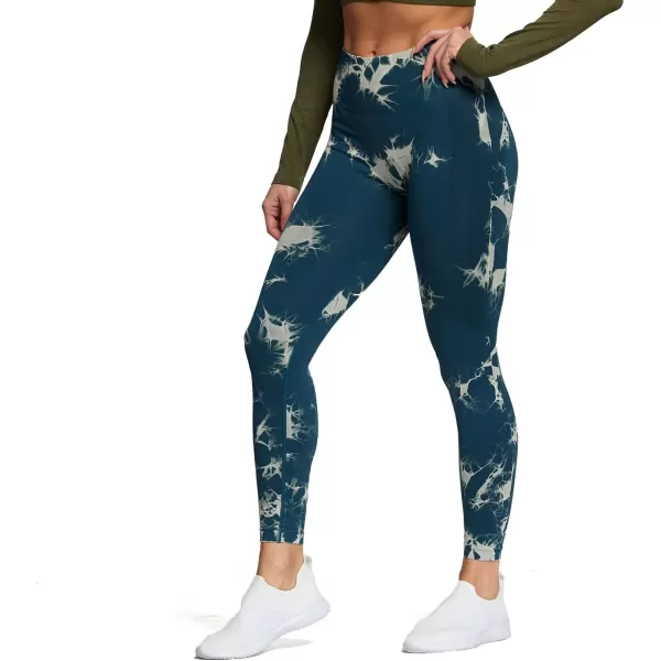 Aoxjox Seamless Scrunch Legging for Women Asset Tummy Control Workout Gym Fitness Sport Active Yoga Pants 22A Tiedye Wave Green