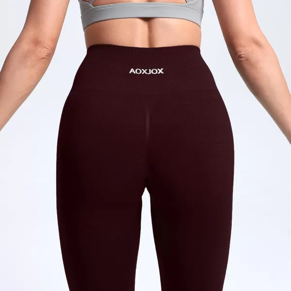 Aoxjox Seamless Scrunch Legging for Women Asset Tummy Control Workout Gym Fitness Sport Active Yoga Pants 22Black Berry Marl With Logo