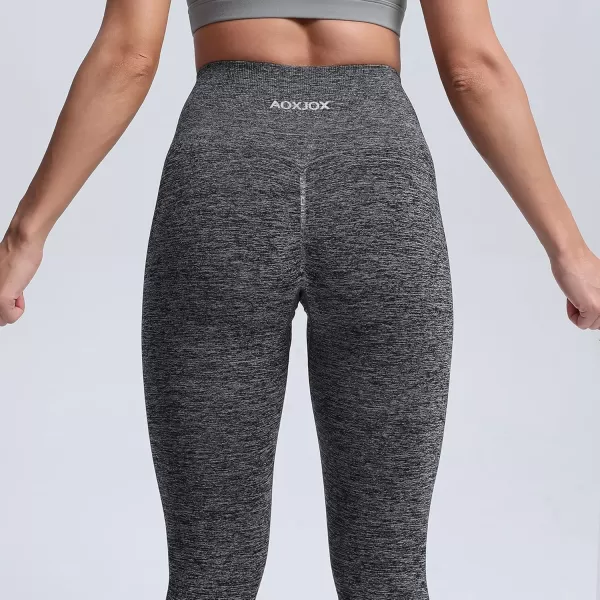Aoxjox Seamless Scrunch Legging for Women Asset Tummy Control Workout Gym Fitness Sport Active Yoga Pants 22Charcoal Grey Marl With Logo