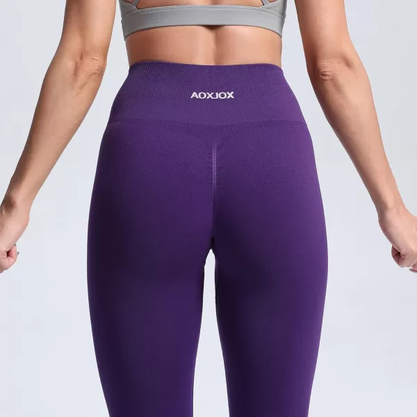 Aoxjox Seamless Scrunch Legging for Women Asset Tummy Control Workout Gym Fitness Sport Active Yoga Pants 22Petunia Purple With Logo