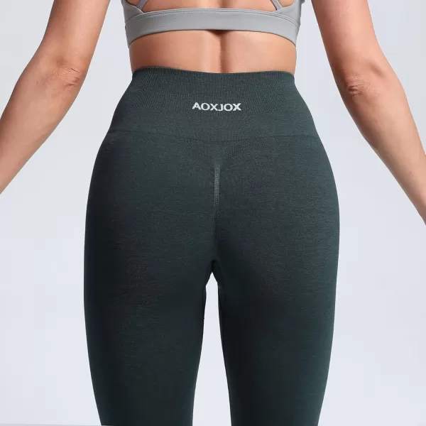 Aoxjox Seamless Scrunch Legging for Women Asset Tummy Control Workout Gym Fitness Sport Active Yoga Pants 22Ponderosa Green Marl With Logo