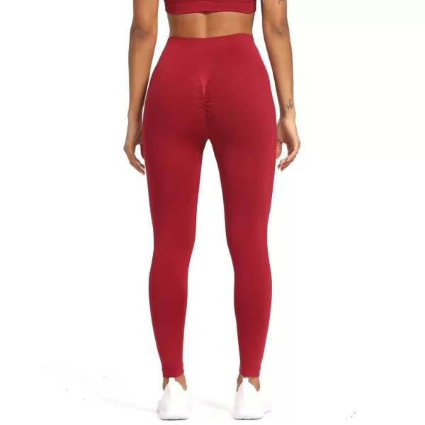 Aoxjox Seamless Scrunch Legging for Women Asset Tummy Control Workout Gym Fitness Sport Active Yoga Pants 22Rumba Red