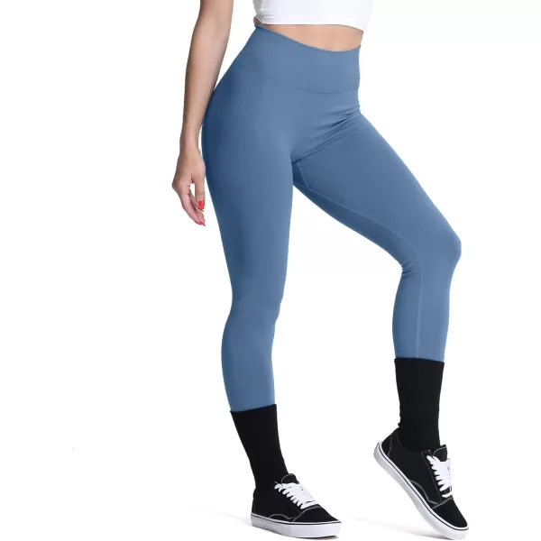 Aoxjox Seamless Scrunch Legging for Women Asset Tummy Control Workout Gym Fitness Sport Active Yoga Pants 22Steel Blue Not Squat Proof  But Cute