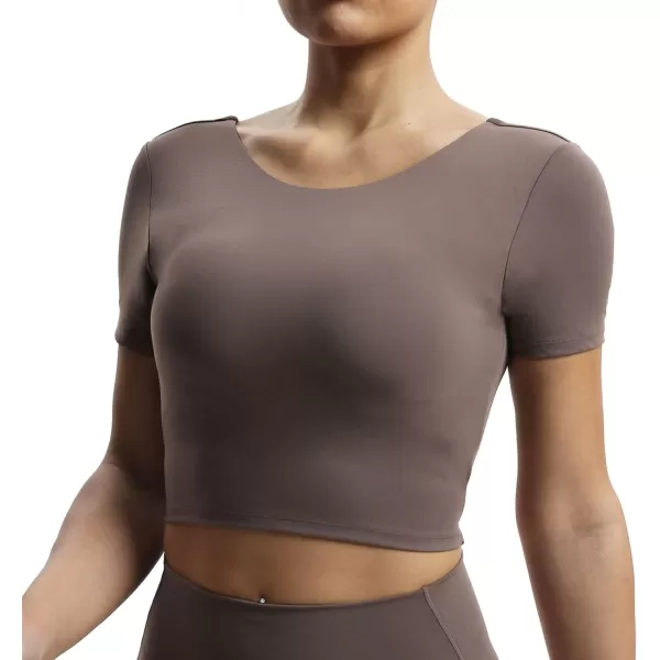 Aoxjox Short Sleeve Crop Tops for Women Emma Backless Twist Back Workout Crop T Shirt TopFudge Coffee