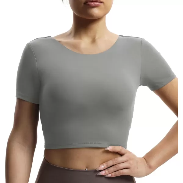 Aoxjox Short Sleeve Crop Tops for Women Emma Backless Twist Back Workout Crop T Shirt TopGrey