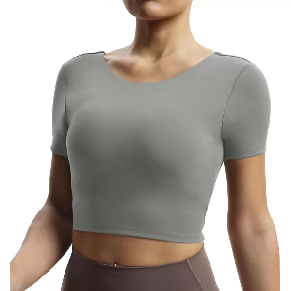 Aoxjox Short Sleeve Crop Tops for Women Emma Backless Twist Back Workout Crop T Shirt TopGrey
