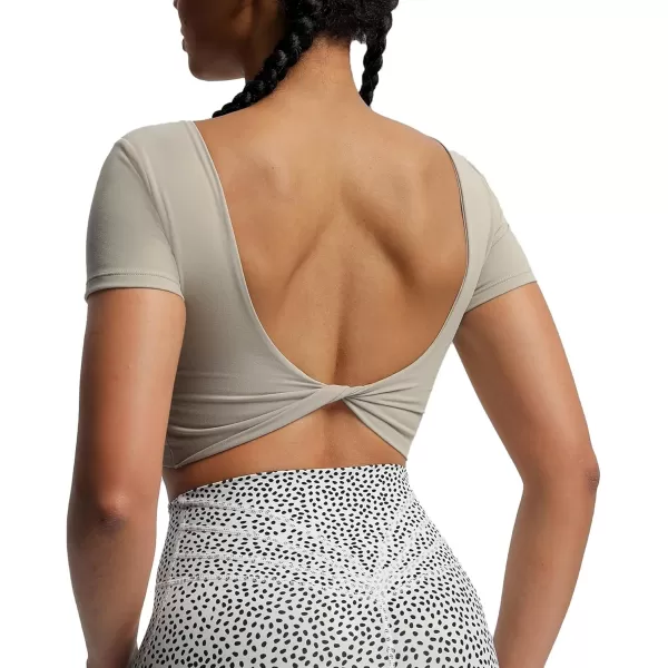 Aoxjox Short Sleeve Crop Tops for Women Emma Backless Twist Back Workout Crop T Shirt TopMink
