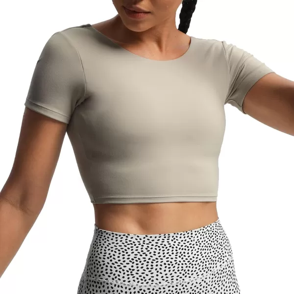 Aoxjox Short Sleeve Crop Tops for Women Emma Backless Twist Back Workout Crop T Shirt TopMink