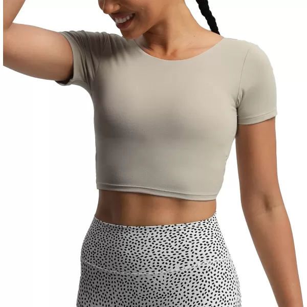 Aoxjox Short Sleeve Crop Tops for Women Emma Backless Twist Back Workout Crop T Shirt TopMink