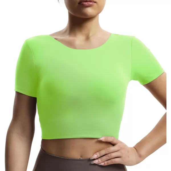Aoxjox Short Sleeve Crop Tops for Women Emma Backless Twist Back Workout Crop T Shirt TopParadise Green