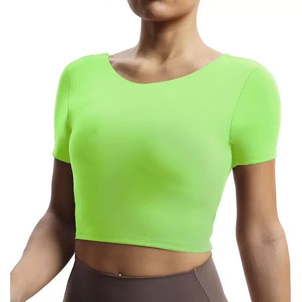 Aoxjox Short Sleeve Crop Tops for Women Emma Backless Twist Back Workout Crop T Shirt TopParadise Green