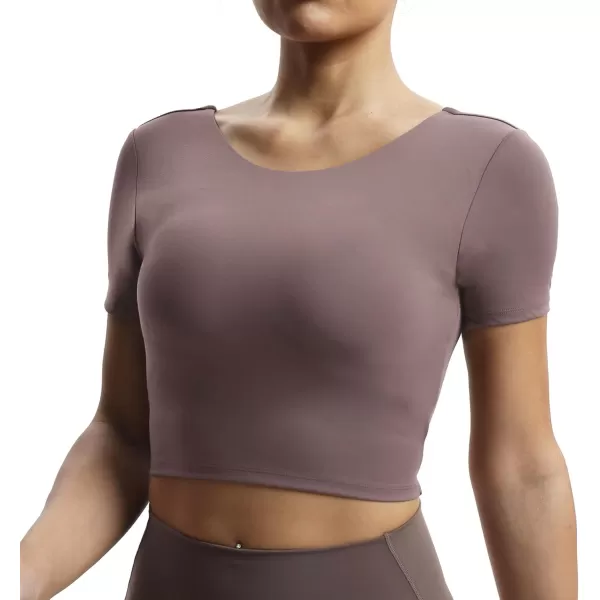 Aoxjox Short Sleeve Crop Tops for Women Emma Backless Twist Back Workout Crop T Shirt TopPlum Truffle