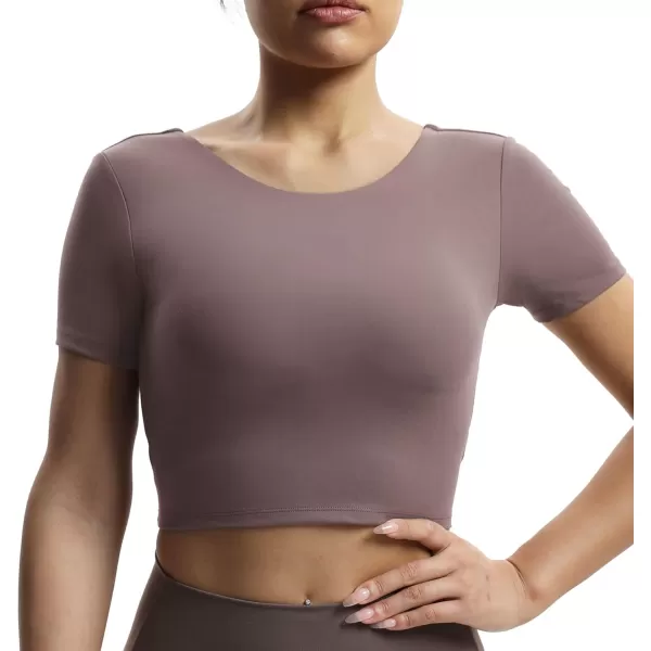 Aoxjox Short Sleeve Crop Tops for Women Emma Backless Twist Back Workout Crop T Shirt TopPlum Truffle