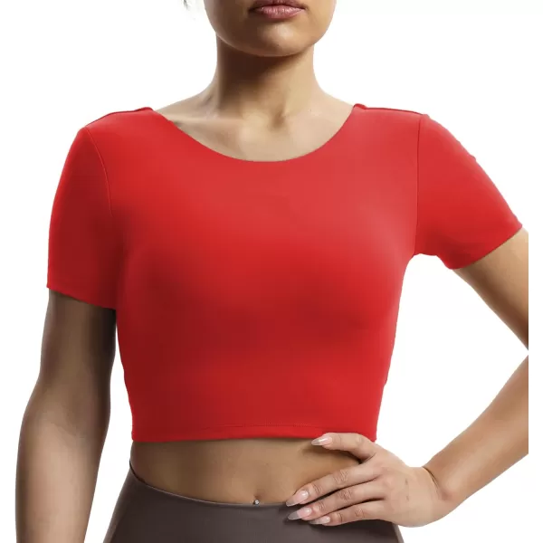 Aoxjox Short Sleeve Crop Tops for Women Emma Backless Twist Back Workout Crop T Shirt TopRacing Red
