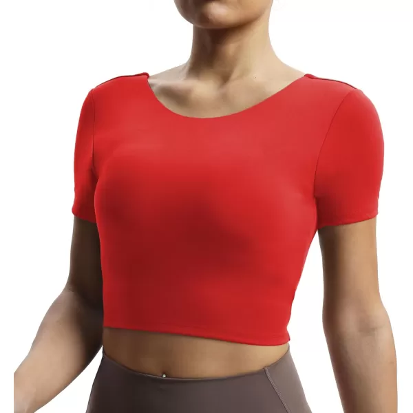 Aoxjox Short Sleeve Crop Tops for Women Emma Backless Twist Back Workout Crop T Shirt TopRacing Red