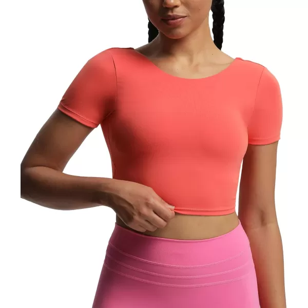 Aoxjox Short Sleeve Crop Tops for Women Emma Backless Twist Back Workout Crop T Shirt TopSpiced Coral