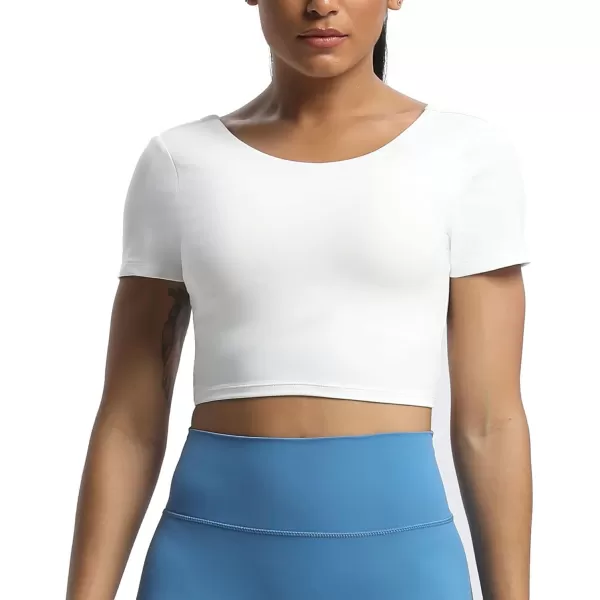 Aoxjox Short Sleeve Crop Tops for Women Emma Backless Twist Back Workout Crop T Shirt TopWhite