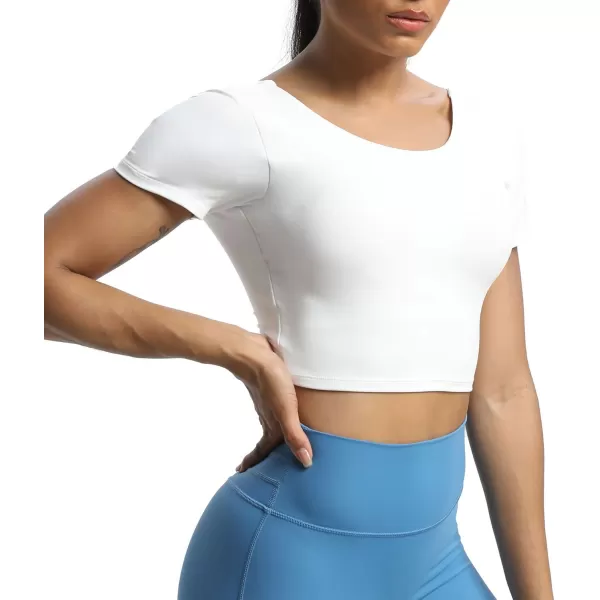 Aoxjox Short Sleeve Crop Tops for Women Emma Backless Twist Back Workout Crop T Shirt TopWhite