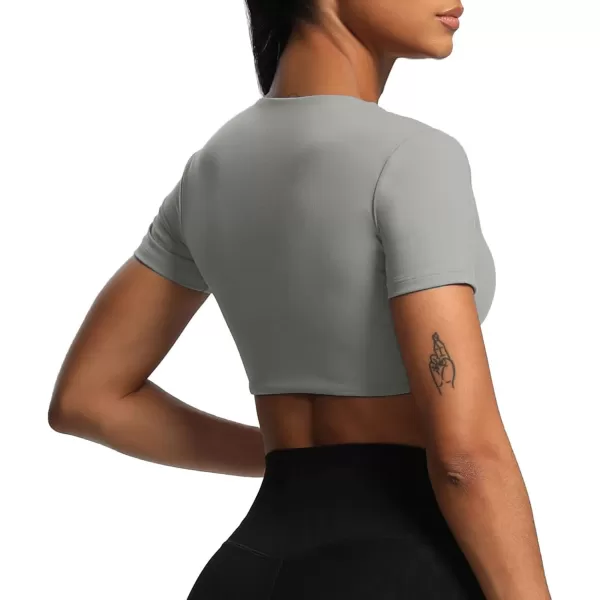 Aoxjox Short Sleeve Crop Tops for Women Sienna Twist Deep V Workout Crop T Shirt TopGrey