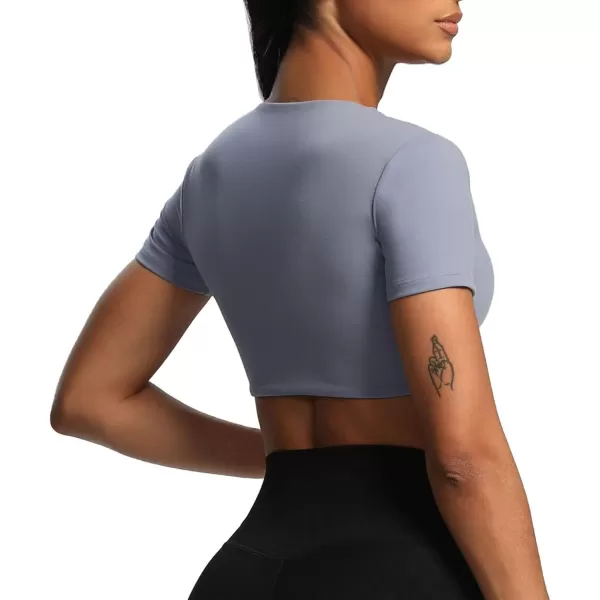 Aoxjox Short Sleeve Crop Tops for Women Sienna Twist Deep V Workout Crop T Shirt TopLazuli