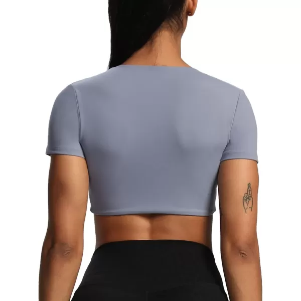 Aoxjox Short Sleeve Crop Tops for Women Sienna Twist Deep V Workout Crop T Shirt TopLazuli