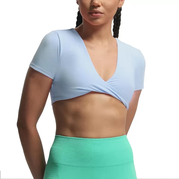 Aoxjox Short Sleeve Crop Tops for Women Sienna Twist Deep V Workout Crop T Shirt TopLight Blue