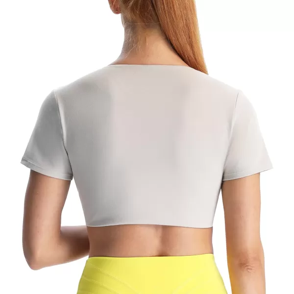 Aoxjox Short Sleeve Crop Tops for Women Sienna Twist Deep V Workout Crop T Shirt TopMink