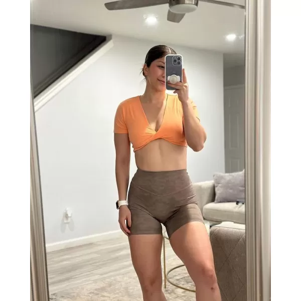 Aoxjox Short Sleeve Crop Tops for Women Sienna Twist Deep V Workout Crop T Shirt TopPapaya