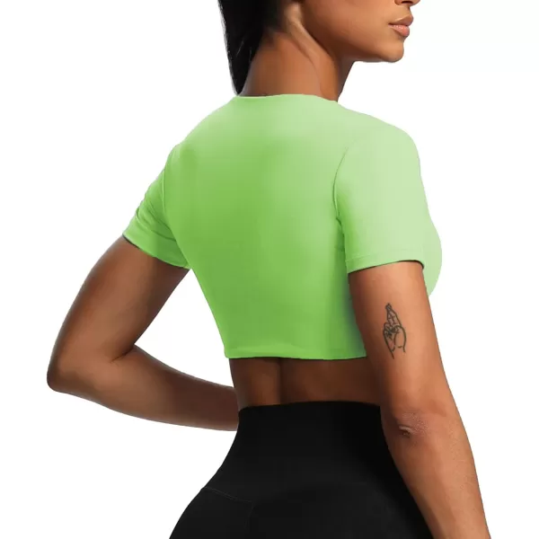 Aoxjox Short Sleeve Crop Tops for Women Sienna Twist Deep V Workout Crop T Shirt TopParadise Green