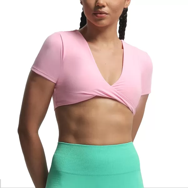 Aoxjox Short Sleeve Crop Tops for Women Sienna Twist Deep V Workout Crop T Shirt TopPrism Pink