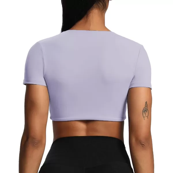 Aoxjox Short Sleeve Crop Tops for Women Sienna Twist Deep V Workout Crop T Shirt TopPurple Heather