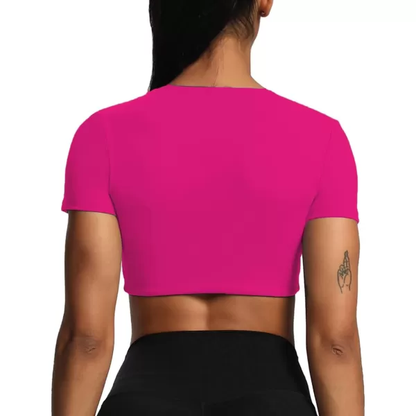 Aoxjox Short Sleeve Crop Tops for Women Sienna Twist Deep V Workout Crop T Shirt TopRose Red