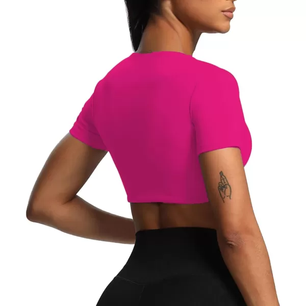 Aoxjox Short Sleeve Crop Tops for Women Sienna Twist Deep V Workout Crop T Shirt TopRose Red