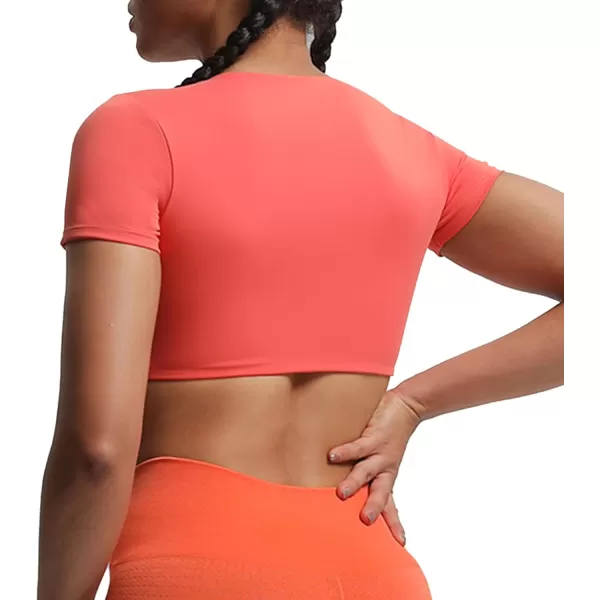 Aoxjox Short Sleeve Crop Tops for Women Sienna Twist Deep V Workout Crop T Shirt TopSpiced Coral