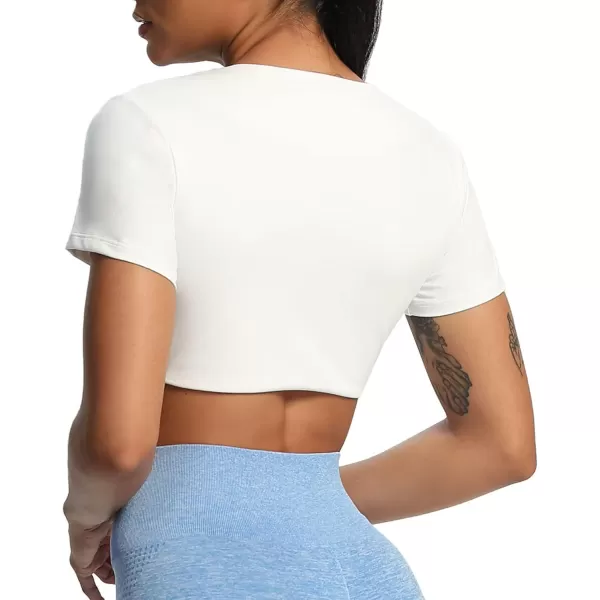 Aoxjox Short Sleeve Crop Tops for Women Sienna Twist Deep V Workout Crop T Shirt TopWhite