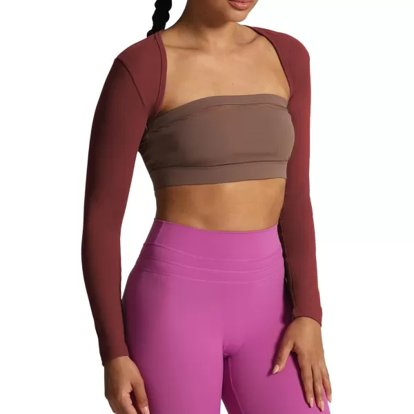 Aoxjox Womens Long Sleeve Open Front Bolero Shrug Crop Top CardiganBurgundy Reddish Brown