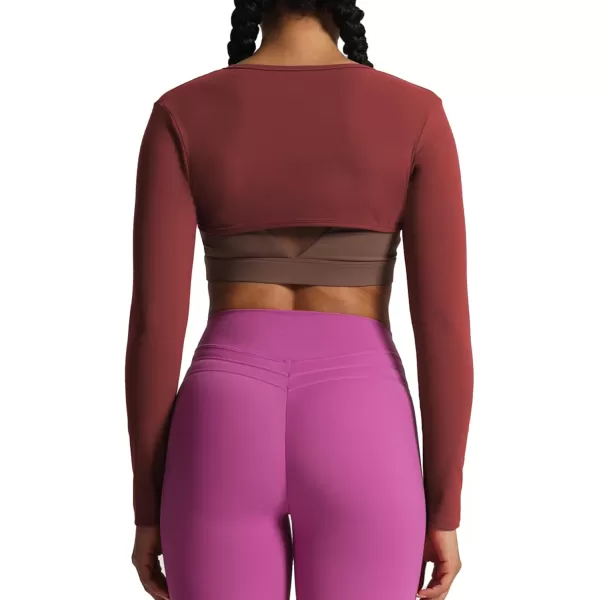 Aoxjox Womens Long Sleeve Open Front Bolero Shrug Crop Top CardiganBurgundy Reddish Brown