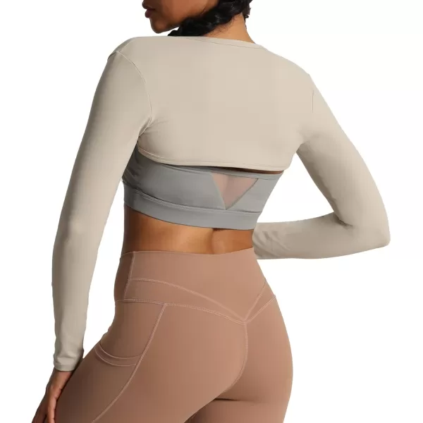 Aoxjox Womens Long Sleeve Open Front Bolero Shrug Crop Top CardiganMink