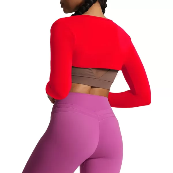 Aoxjox Womens Long Sleeve Open Front Bolero Shrug Crop Top CardiganRacing Red