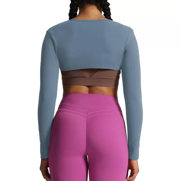 Aoxjox Womens Long Sleeve Open Front Bolero Shrug Crop Top CardiganSteel Blue
